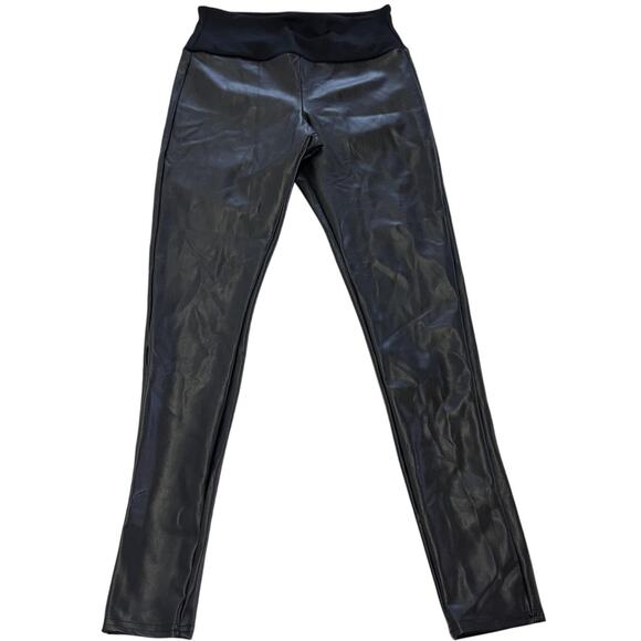 Spanx Assets Leggings Womens Medium Black Faux Leather High Rise Shaping Pants - Picture 1 of 8